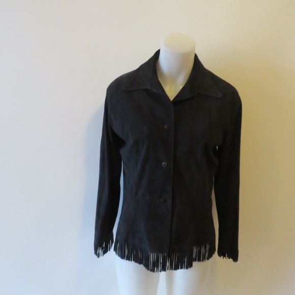 SHARI'S PLACE BLACK SUEDE FRINGED TOP SZ 8 * - Picture 3 of 8
